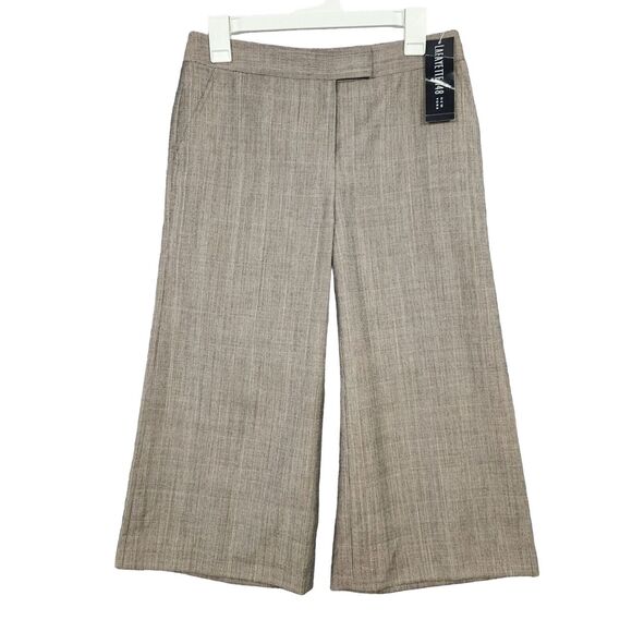 NWT LAFAYETTE 148 Brown 100% Wool Wide Leg Cropped Culottes Pants SIZE 4 - Picture 1 of 16